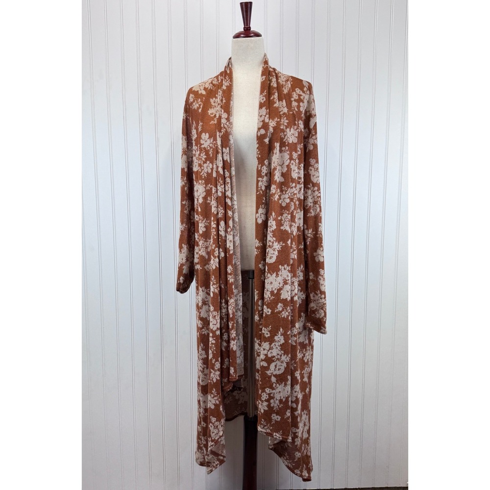 Bucketlist Duster Cardigan Womens Large Rust Floral Boho Longline Cottagecore